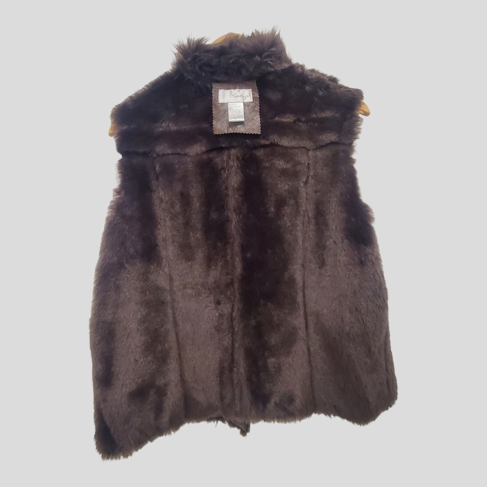 Vintage Women's Vest Brown Suede Leather/Faux Fur XL - Picture 7 of 9